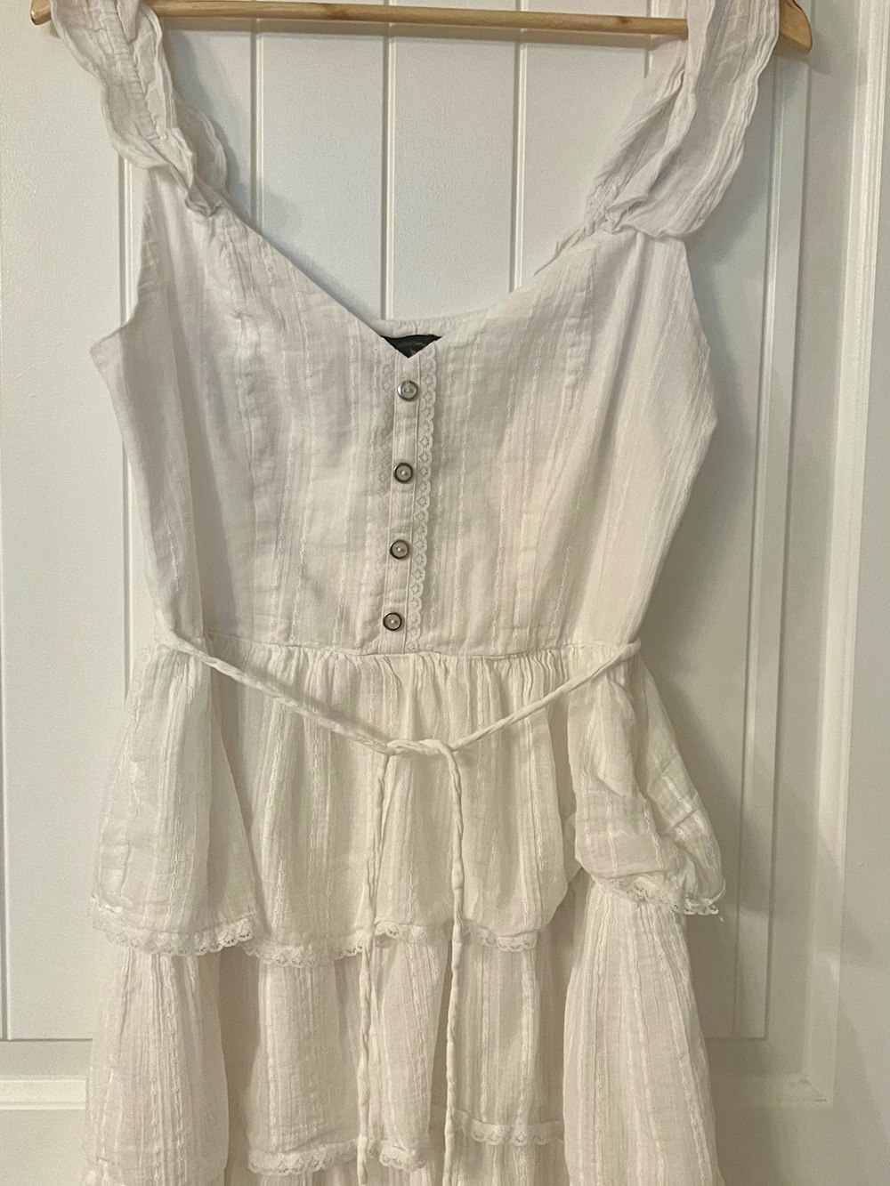 grass collection White Cotton Dress with Gold Label Detail